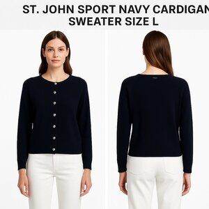 ST. JOHN SPORT NAVY CARDIGAN SWEATER SIZE L